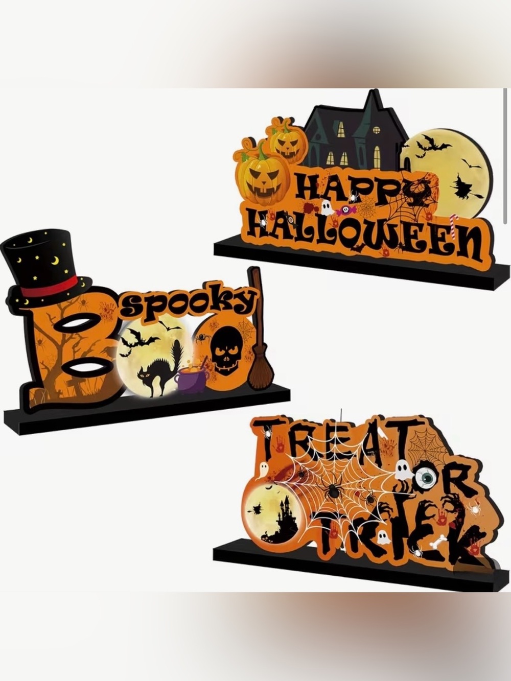 Halloween Spooky Orange Decorative Signs 3 Pcs
